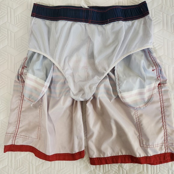 POLO swim Shorts Trunks Men L Red‎ White Blue Striped  Lined Elastic  Waist - Picture 8 of 10